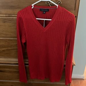 Tommy Hilfiger Women's Vibrant Red V-Neck Sweater